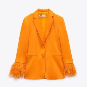 ZARA FEATHER ORANGE BLAZER SATIN - LIMITED EDITION